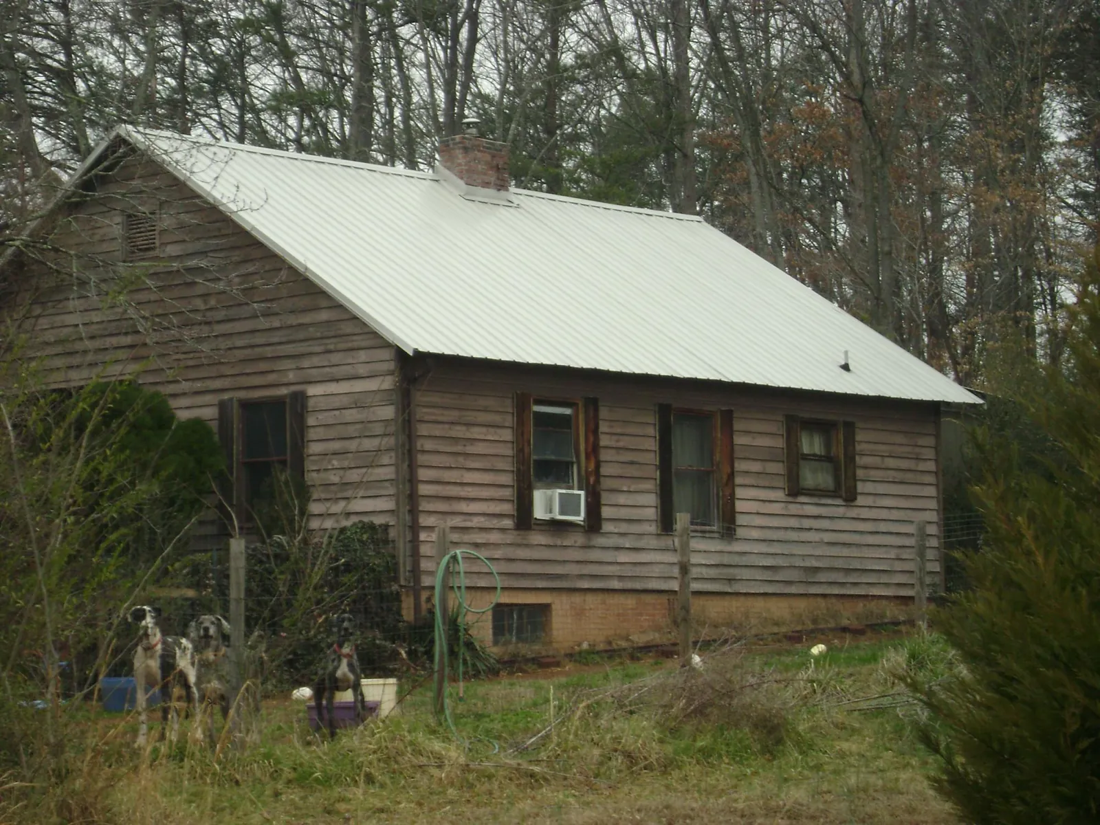 White metal roof on an old wood sided farmhouse, from a Asphalt Shingle Roof Repair job in Sarahsville